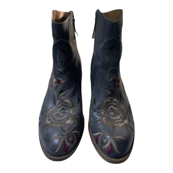 Sofft Blue Floral Embroidered Ankle Boots - Picture 2 of 8